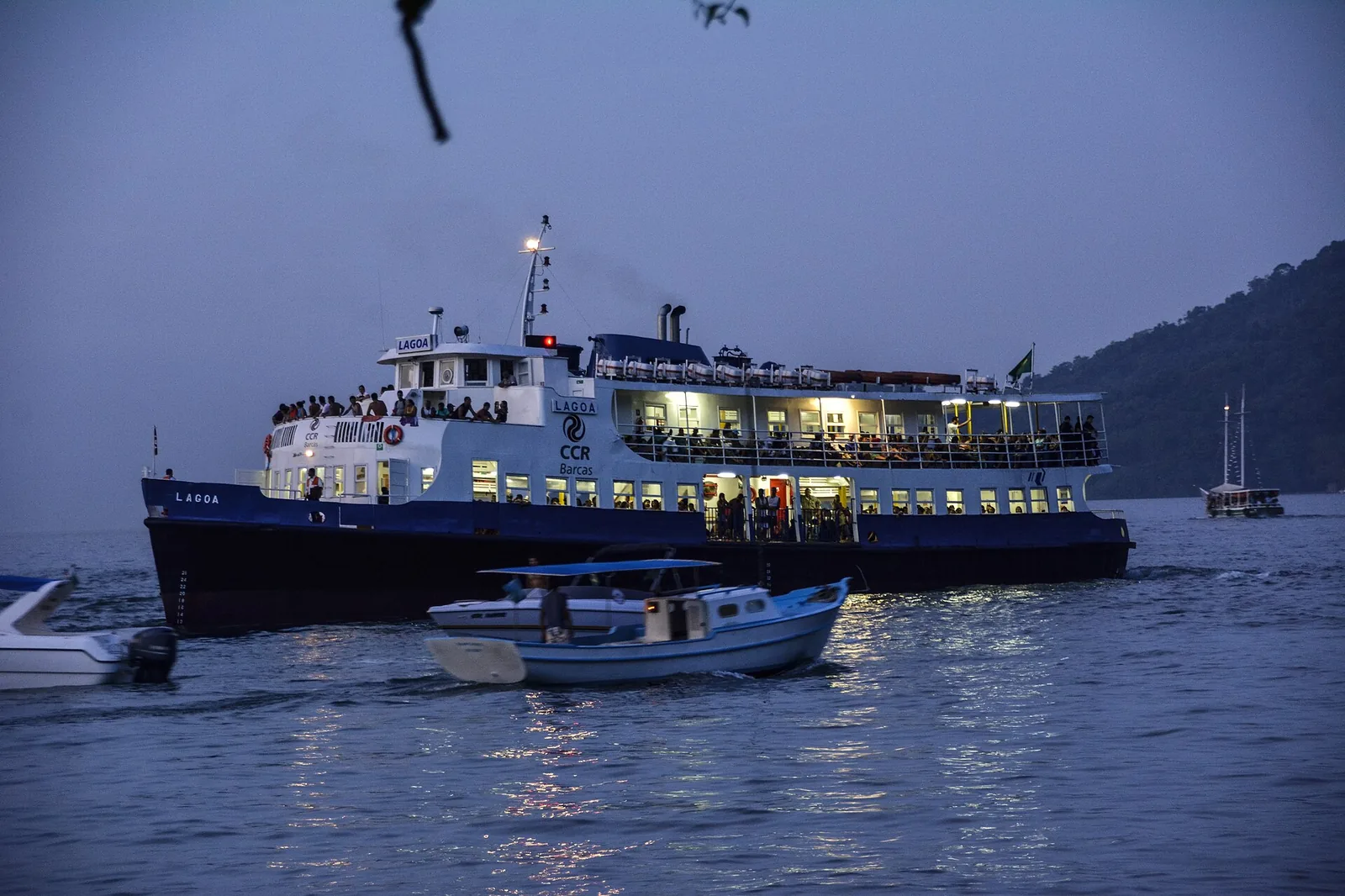 A catamaran on the crossing from the mainland — the standard way over for most visitors.